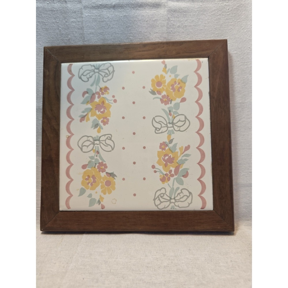 Floral Design Tile Trivet Square Portrait Wall Decor Wood